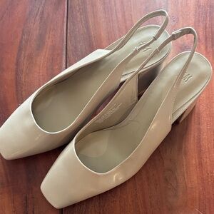 H&M Cream Square-Toe Slingback Block Heel Mules